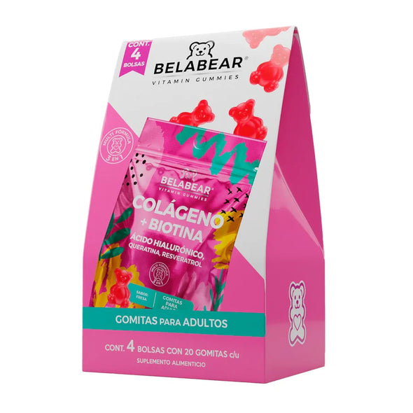 BELA BEAR - COLAGENO + BIOTINA 4 BOLSAS/20 GOMITAS C/U